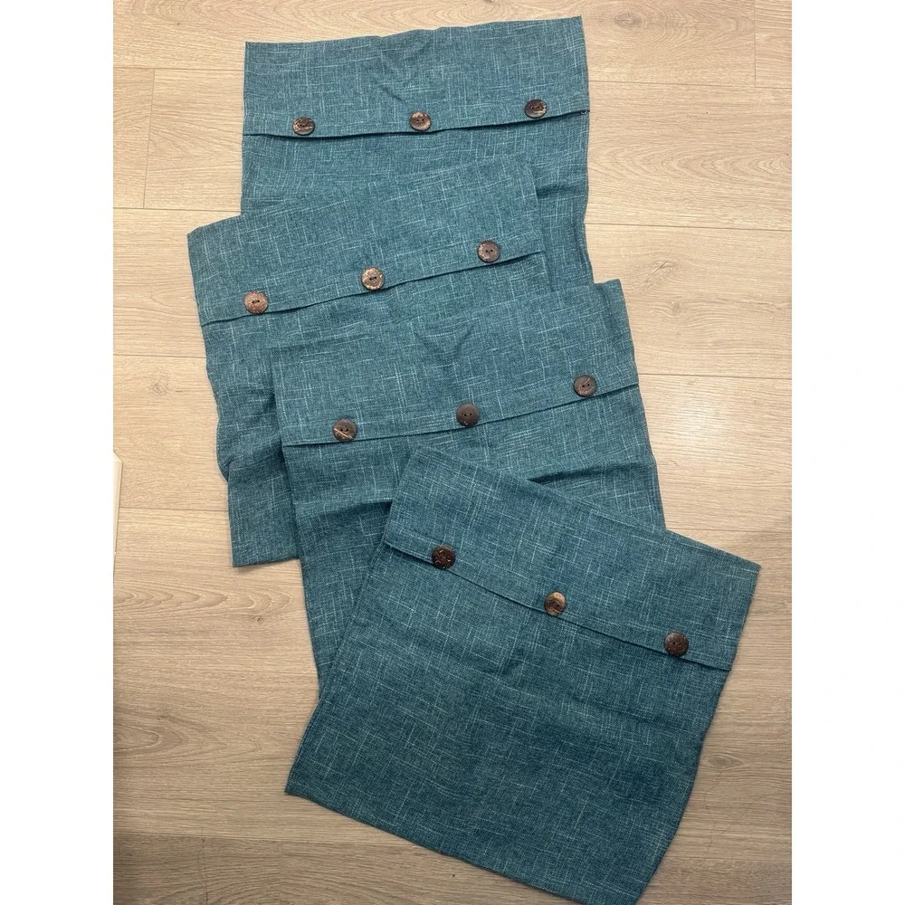 4 Decorative Throw  Pillow Case Covers. Zipper closure, Teal w/brown buttons